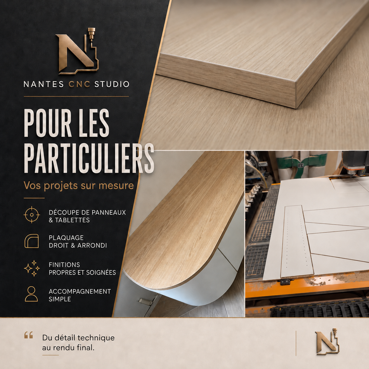 Plaquage de chant droit et arrondi